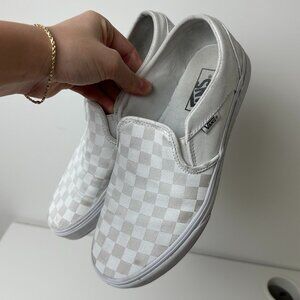 Vans Classic Slip-On White Checkerboard Shoe - Women's Size 9.5